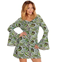 Dámske hippie šaty 70. rokov Groovy, zelené