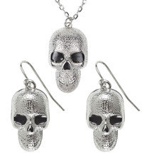 Strieborný náhrdelník a náušnice s lebkou
