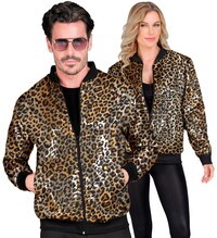 Čierno-hnedý trblietavý párty bomber s leopardou animáciou