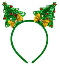 Zelená vianočná čelenka so stromčekmi