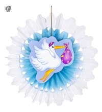 Papierová rozeta s bocianom, modrá (50 cm)