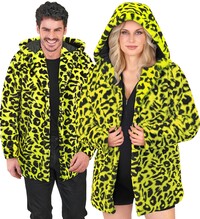 Plyšový kabát s kapucňou, žltý leopardí vzor