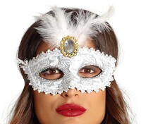 Dámska biela šatka s pierkom a kameňom