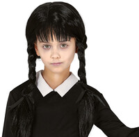 Detská parochňa Wednesday Addams s vrkočmi a ofinou
