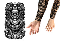 Halloweenske tetovanie s tekvicou a lebkou, 14 x 30 cm