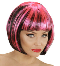 Dámska mikádo parochňa s ofinou čierno-ružová