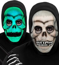 Latexová maska lebky s kapucňou svieti v tme