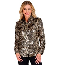 Dámska párty košeľa s flitrami a leopardím vzorom