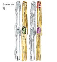 Sada 3 kovových visiacich lebiek s vlasmi, 80 cm