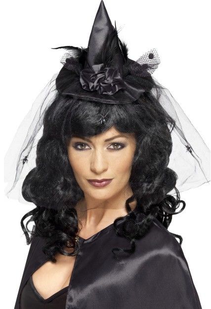 Miniklobúk čarodejnice na čelenke - čierny