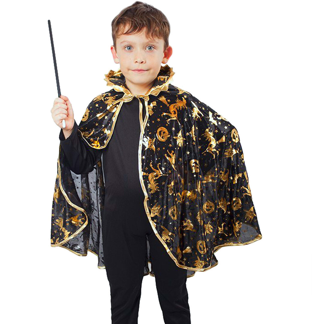 Detský čierny plášť čarodejnice/čarodejníka na Halloween