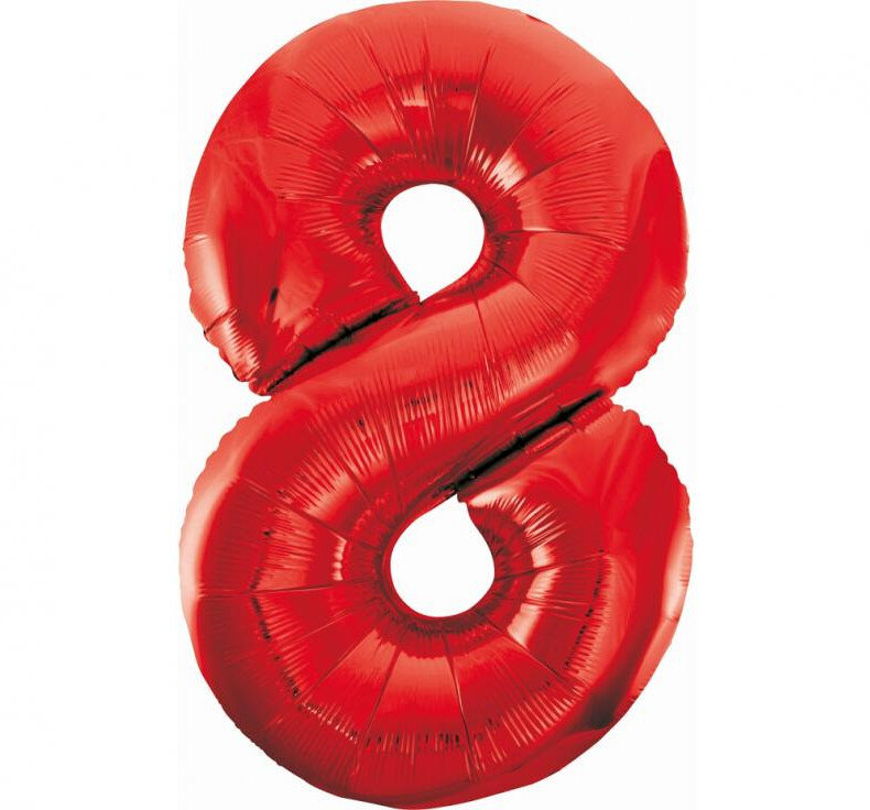 Fóliový balón s číslicou 8 červený, 85 cm