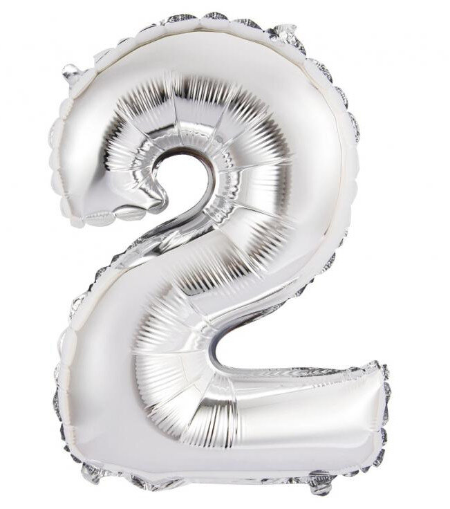 Fóliový balón s číslicou 2 strieborný, 35 cm
