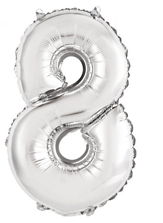Fóliový balón s číslicou 8 strieborný, 35 cm