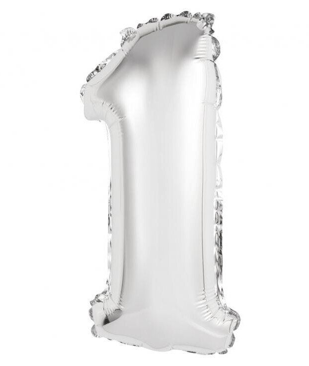 Fóliový balón číslo 1 strieborný, 35 cm