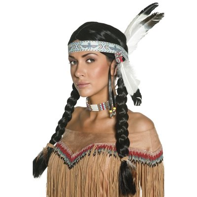 Dámska parochňa Indiánka s pletenými vrkôčikmi a čelenkou