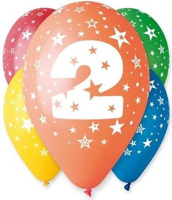 Pastelový balónik s číslicou 2, 25ks, rozmer 30cm, mix farieb