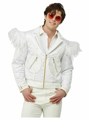 Elton John bunda s perím na ramenách