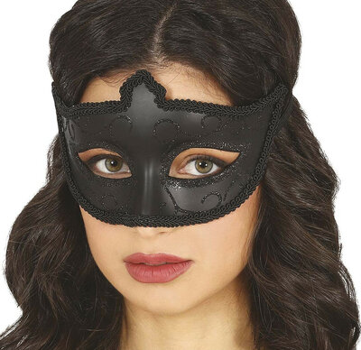 Čierna škraboška s trblietkami