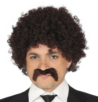 Hnedá kučeravá parochňa s fúzmi