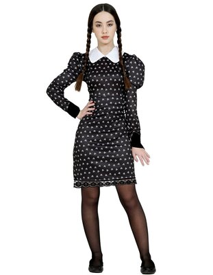 Dievčenské šaty s golierom Wednesday Addams (pre vek 14 - 16 rokov)