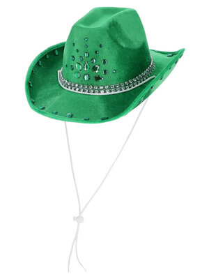Zelený kovbojský klobúk s kamienkami