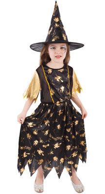 Detský kostým čarodejnice čierno-zlatý (S) e-balenie