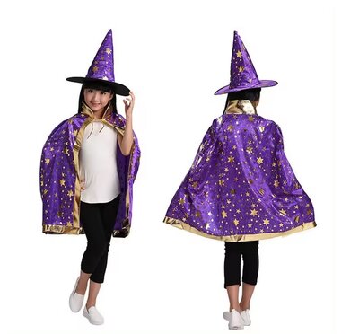 Detský plášť fialový s klobúkom čarodejnice/Halloween