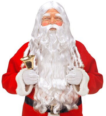Dlhá kučeravá parochňa, fúzi a obočie Santa Clausa