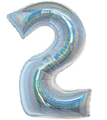 Fóliový balón s číslicou 2, strieborný holografický, 76 cm
