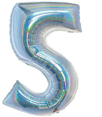 Fóliový balón číslo 5 strieborný holografický, 76 cm