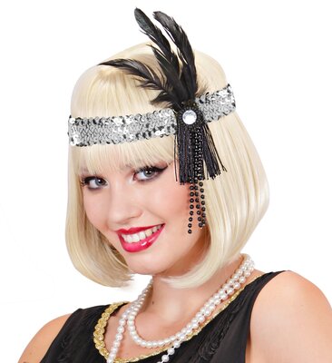 Dámska čelenka so striebornými trblietkami a kamienkom, 20. roky