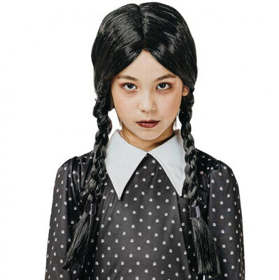 Detská parochňa Wednesday Addams s vrkočmi