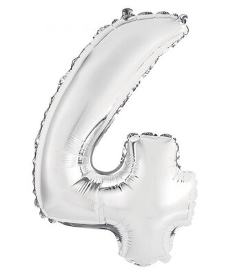 Fóliový balón s číslicou 4 strieborný, 35 cm