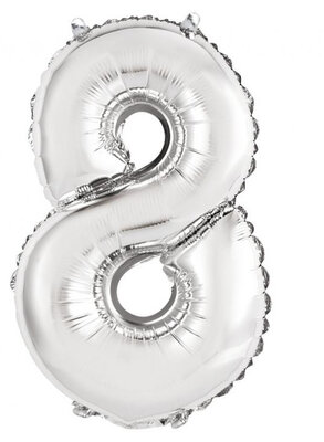 Fóliový balón s číslicou 8 strieborný, 35 cm