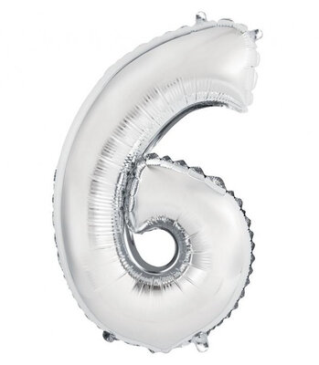 Fóliový balón s číslicou 6 strieborný, 35 cm