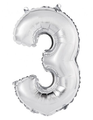 Fóliový balón s číslicou 3 strieborný, 35 cm