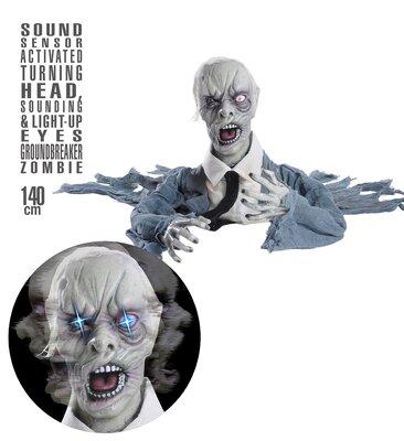 Zombie s rotujúcou hlavou, zombie a blikajúcimi očami 140cm