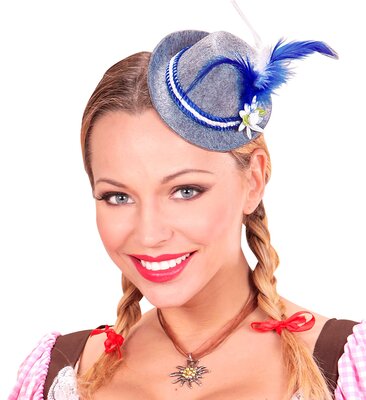 Bavorský mini klobúk s modrým perím (oktoberfest)