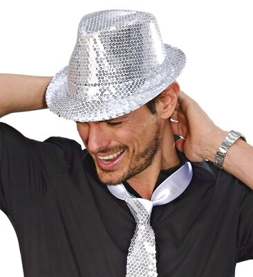 Strieborný flitrový párty klobúk