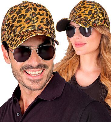 Žltá flitrová čiapka s leopardím vzorom