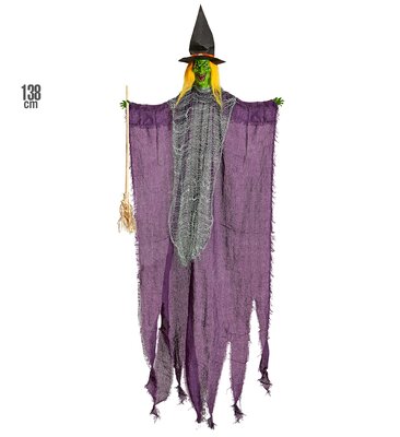 Dekorácia čarodejnice s metlou, 138 cm