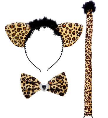 Leopardí set (čelenka, motýlik, chvost)