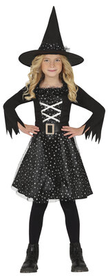 Dievčenský kostým čarodejnice s hviezdami, strieborný