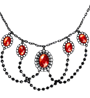 Čierny korálkový choker s červenými kameňmi
