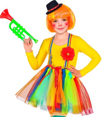 Dievčenský kostým klauna (tutu sukňa, kvetinový náramok, klobúk)