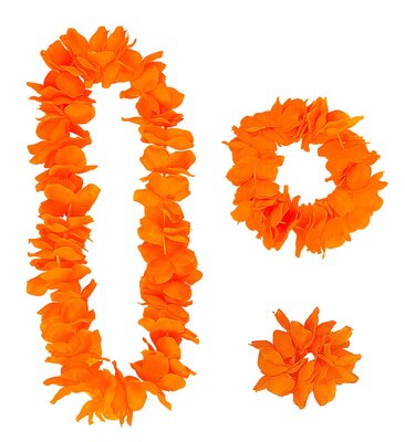 Oranžová havajská súprava (veniec, náramok, čelenka)