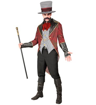 Zlovestný ringmaster (plášť s vestou, golierom s lebkou, rukavicami a klobúkom)
