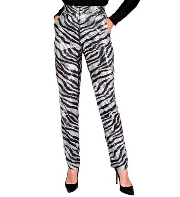 Dámske nohavice s flitrami, vzor zebra