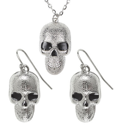 Strieborný náhrdelník a náušnice s lebkou